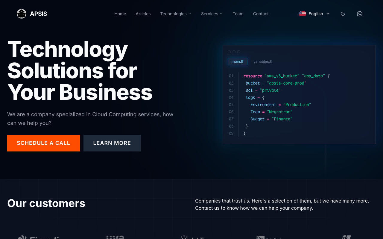 Screenshot do site apsis.cc